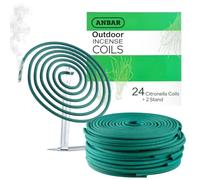 Anbar Citronella Incense Coils for Outdoor Living - Handmade Natural Coils for Patios, Camping, Backyards & Gardens. Long Burning 5-7 Hours (24)