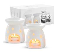 Anbar Star Flower Pattern Ceramic Oil Burner with Tealight Holder & Candle, 90ml Bowl, Glazed Finish, Aromatherapy Wax Warmer Diffuser, Bedroom Decor for Home Relaxation (2)