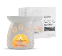 Anbar Star Flower Pattern Ceramic Oil Burner with Tealight Holder & Candle, 90ml Bowl, Glazed Finish, Aromatherapy Wax Warmer Diffuser, Bedroom Decor for Home Relaxation (1)