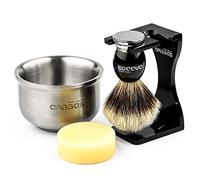 Anbbas 4in1 Shaving Set with Badger Shaving Brush,Shaving Soap,Thicken Brush Stand,3-Layers Shaving Bowl Kit for Men