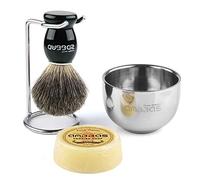Anbbas Badger Hair Shaving Brush Black Wood Handle,Stainless Steel Shaving Soap Bowl and Brush Holder Stand with Shaving Soap 3.5OZ for Men Gift