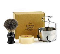 Anbbas Pure Badger Bristles Shaving Brush Black Wood Handle and Refill Soap Bar 100g,Stainless Steel Shaving Stand and Soap Cup Kit Perfect for Men