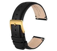 Anbeer 18mm Genuine Leather Watch Strap,Quick Release Band with Stainless Steel Buckle,Black with Gold Buckle