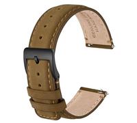Anbeer 18mm Genuine Leather Watch Strap,Quick Release Band with Stainless Steel Buckle,Camel Brown with Black Buckle