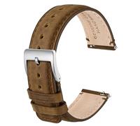 Anbeer 18mm Genuine Leather Watch Strap,Quick Release Band with Stainless Steel Buckle,Retro Brown with Silver Buckle
