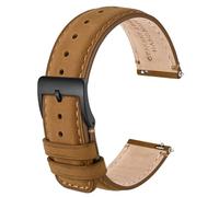 Anbeer 18mm Genuine Leather Watch Strap,Quick Release Band with Stainless Steel Buckle,Yellow Brown with Black Buckle