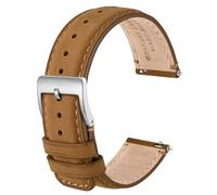 Anbeer 18mm Genuine Leather Watch Strap,Quick Release Band with Stainless Steel Buckle,Yellow Brown with Silver Buckle