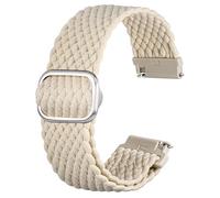 Anbeer 20mm Braided Nylon Solo Loop Watch Band,Stretchy Quick Release Replacement Watch Strap with Adjustable Buckle,Beige with Silver Buckle