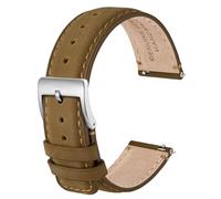 Anbeer 20mm Genuine Leather Watch Strap,Quick Release Band with Stainless Steel Buckle,Camel Brown with Silver Buckle