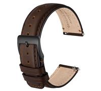 Anbeer 20mm Genuine Leather Watch Strap,Quick Release Band with Stainless Steel Buckle,Dark Brown with Black Buckle