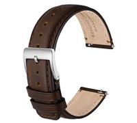 Anbeer 20mm Genuine Leather Watch Strap,Quick Release Band with Stainless Steel Buckle,Dark Brown with Silver Buckle