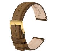 Anbeer 20mm Genuine Leather Watch Strap,Quick Release Band with Stainless Steel Buckle,Retro Brown with Gold Buckle