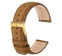 Anbeer 20mm Genuine Leather Watch Strap,Quick Release Band with Stainless Steel Buckle,Yellow Brown with Gold Buckle