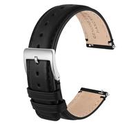 Anbeer 22mm Genuine Leather Watch Strap,Quick Release Band with Stainless Steel Buckle,Black with Silver Buckle