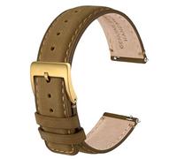 Anbeer 22mm Genuine Leather Watch Strap,Quick Release Band with Stainless Steel Buckle,Camel Brown with Gold Buckle