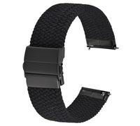 Anbeer Braided Nylon Watch Strap Quick Release,18mm Stretchy Replacement Watch Band,Black with Black Push Button Folding Clasp