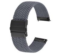 Anbeer Braided Nylon Watch Strap Quick Release,20mm Stretchy Replacement Watch Band,Grey with Black Push Button Folding Clasp