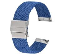Anbeer Braided Nylon Watch Strap Quick Release,22mm Stretchy Replacement Watch Band,Blue with Silver Push Button Folding Clasp
