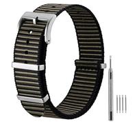 ANBEER Nylon Watch Strap,Retro Military Breathable One-Piece Replacement Band,Matte Stainless Steel Hardware,for 20mm Lug Width Watches,Black&Brown with Silver Buckle