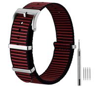 ANBEER Nylon Watch Strap,Retro Military Breathable One-Piece Replacement Band,Matte Stainless Steel Hardware,for 20mm Lug Width Watches,Black&Red with Silver Buckle