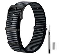 ANBEER Nylon Watch Strap,Retro Military Breathable One-Piece Replacement Band,Matte Stainless Steel Hardware,for 20mm Lug Width Watches,Black&Grey with Black Buckle