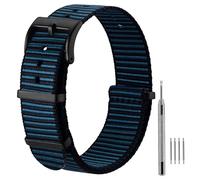 ANBEER Nylon Watch Strap,Retro Military Breathable One-Piece Replacement Band,Matte Stainless Steel Hardware,for 20mm Lug Width Watches,Black&Blue with Black Buckle