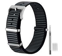ANBEER Nylon Watch Strap,Retro Military Breathable One-Piece Replacement Band,Matte Stainless Steel Hardware,for 20mm Lug Width Watches,Black&Grey with Silver Buckle