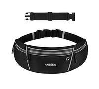ANBEKO Running Belt for Men Women with Extender Large Capacity Runner Waist Pack with 4 PocketsHiking Travel Camp Running Workout Belt BagReflective No Bounce Waist BagEasy Carry Large Phones Black