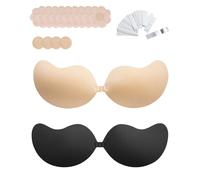 ANBET 2 Pairs Invisible Backless Adhesive Bra for Women, Reusable Thinness Stick On Bra, Push Up Bras, Nude Black Strapless Bras for Strapless Dress Tube Tops
