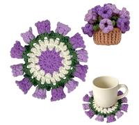 ANBET Handmade Crochet Purple Lily of the Valley Flower Bouquet Coaster Set with Mini Basket, Boho Floral Coaster for Mother's Valentine's Day Birthday Home Decor Graduation Season Wedding Gift
