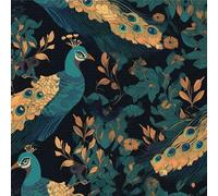 ANBILILA Self-Adhesive Wallpaper, Vintage Dark Blue Floral Peacock Peel and Stick Contact Paper, 44x500CM Exotic Botanical Pattern Removable Wallpaper Deco Film for Wall Sticker