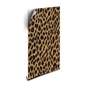 ANBILILA Self-Adhesive Wallpaper with Leopard Print, 44 x 600 cm, Leopard Print Combined with Rose Pattern on Golden Background, Removable Decorative Film