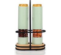 Anbiratlesn Electric Salt Pepper Mill Set Automatic Salt and Pepper Shaker Adjustable Coarseness Spice Grinder Electric Pepper Mill with Spice Rack Organizer Pack of 2-Green