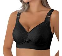 Anbiryeik Bras for Women Plus Size Lace Comfortable Breathable Gathering Absorbing No Ring Underwear Adjustable Bra (Black, XXL) Seamless Ladies Push Up Large Breasts Non Wired Padded Back