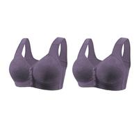 Anbiryeik Comfort Bras for Women UK Front Closure 2 Pack Senior Friendly Wireless Older Soft Skin Fabric & Plus Size Fit (Purple, 42) Black Push Up Bra 36E Non Wired Wire Free Support Back Fat