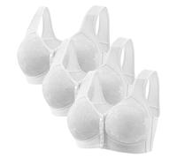 Anbiryeik Front Fastening Bras for Women UK 3 Pack Wireless Snap Closing No Underwire Comfort Senior Wireless Ladies Bras Push Up V Neck Floral Lingerie Plus Size Minimiser Fitness Crop Top