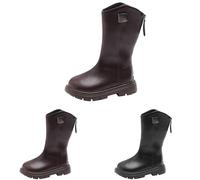 Anbiryeik Girls Knee High Boots Side Zipper Mid-Calf Boots for Kids 1-12 | Non-Slip Waterproof PU Leather Riding Boot Cowgirl with Thick Rubber Sole Stitching Soft Combat Shoes School Fall Winter Warm