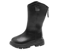 Anbiryeik Girls Knee High Boots Side Zipper Mid-Calf Boots for Kids 1-12 | Non-Slip Waterproof PU Leather Riding Boot Cowgirl with Thick Rubber Sole Stitching Soft Combat Shoes School Fall Winter Warm