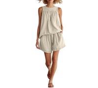 Anbiryeik Women's Co Ord Sets UK Causal Solid Colour Crewneck Sleeveless Cropped Tank Top and High-Waisted Shorts 2 Piece Summer Travel Outfit Holiday Clothes with Pocket White