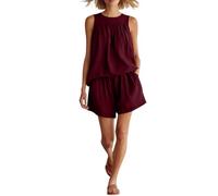 Anbiryeik Women's Co Ord Sets UK Causal Solid Colour Crewneck Sleeveless Cropped Tank Top and High-Waisted Shorts 2 Piece Summer Travel Outfit Holiday Clothes with Pocket Wine