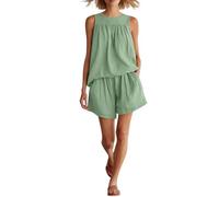Anbiryeik Women's Co Ord Sets UK Causal Solid Colour Crewneck Sleeveless Cropped Tank Top and High-Waisted Shorts 2 Piece Summer Travel Outfit Holiday Clothes with Pocket Light Green