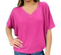 Anbiryeik Womens Summer Tops Casual Dressy Soft Short Top Take A Chance Bat Wing for Women Knit V Neck T Shirts (Pink, XL) Women's Clothing Ladies Blouses Size 14 Tee Half Sleeve Purple Red