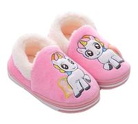 ANBIWANGLUO Girls Winter Slippers Toddler Cute Unicorn Plush Slippers Little Girl Warm House Shoes Size 10/11 UK Child,Pink