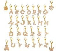 Anbjin 26Pcs A-Z Letter Charms - Rhinestone Lobster Clasp Pendants - DIY Craft