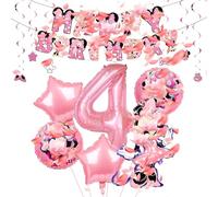 Anbobili Minnie Mouse 4th Birthday Balloons Set - 12 Pieces, Multi-coloured, Stern Shaped, Reusable, Self-sealing, Girls & Children, Unisex-Kids, Birthday Party Decoration