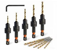 ANBOO 10PCS HSS Countersink Drill Bit Set, 1/4" Hex Shank Wood Drill Bits for #4-#12 Screws, Adjustable Depth Twist Drill for Wood, Plastic & Soft Metal