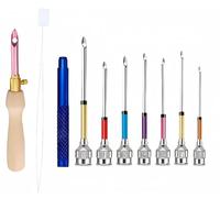 ANBOO 10Pcs Punch Needle Kit, Adjustable Embroidery Tool with 7 Sizes Replaceable Needles, Wooden Handle Punch Needle Set for Adult Beginners, DIY Craft Sewing Needle Kit for Rug Making & Cross Stitch