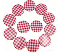 ANBOO 12-Pack 63mm Red Gingham Metal Twist Off Jar Lids, Airtight Leakproof Replacement Caps for Mason Jars, Canning, Jam Making, and Pantry Organization