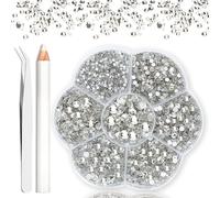 ANBOO 2400Pcs Flat-Back Rhinestone Set, Silver Mixed 7 Sizes 0.06-0.18 Inches, with Plum Blossom Storage Box, Tweezers, and Diamond Dotting Pen, for Nail Art, DIY, Jewelry, Mobile Phones, Dolls