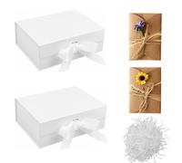 ANBOO 2Pcs White Large Gift Box With Lid, Magnetic Closure, Shredded Paper, Cards, Bouquet, and Silk Ribbon for Birthdays, Holidays, Anniversaries, Bridesmaid Gift Packaging
